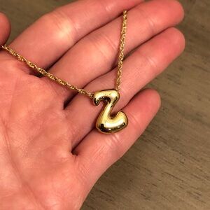 Gold Tone Bubble Letter Initial Z Pendant Necklace